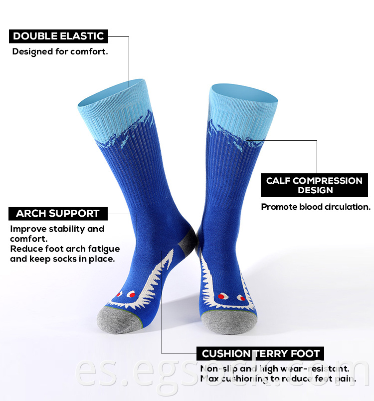Item Name Good quality knitted cartoon pattern premium cute unisex compression non slip sport socks blue Model Number 118200SG023,118200SG030,118200SG034,118200SG036 Material 75%cotton + 22% polyester +3% elastane Needle 168N Size US Men Size: 6-8.5, US Women Size:7-11, EU Size:37-42 Weight 56g Gender Unisex Season Four seasons Toe linking Auto seamless linking Packaging hook&header label per pair, 10pairs /polybag per color Service Accept customized design Details Images